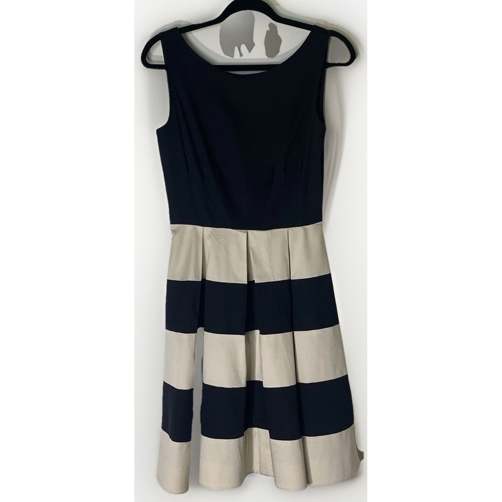 Kate Spade Fit & Flair Dress Sz 4 Black Ivory Striped Sleeveless A-line Career